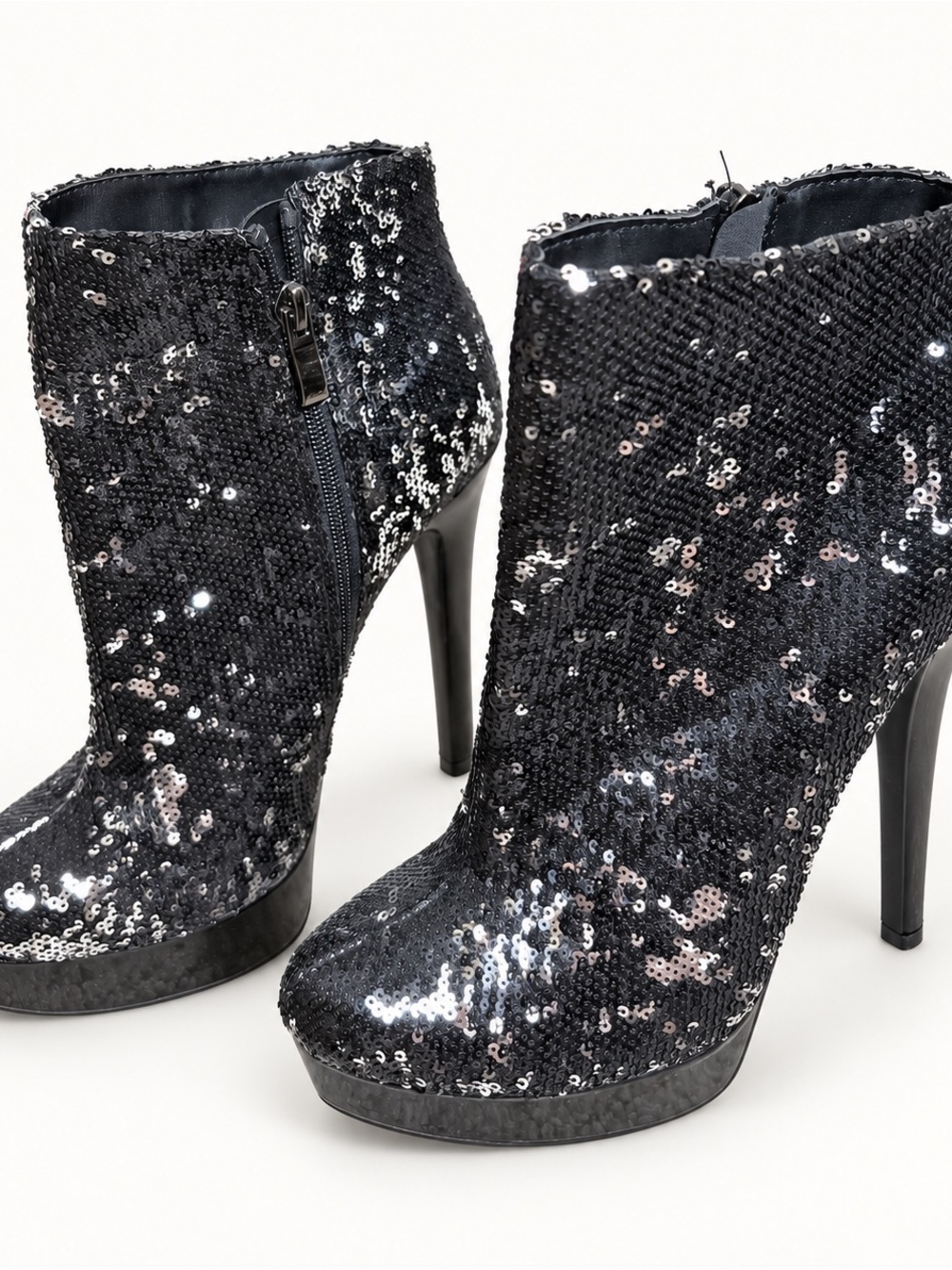 Chinese Laundry Black Sequin Platform Ankle Boots Size 7.5